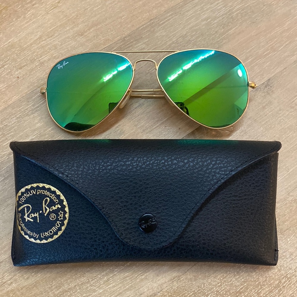 Ray Ban RB3825 Unisex Gold Aviators with Blue/Green Mirror Gradient Lenses, Case